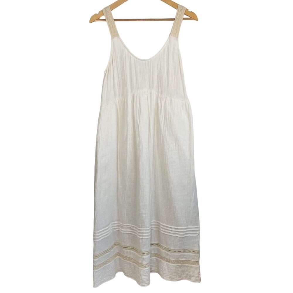 UpWest Plisse White Crochet Lace Detail Soft 100% Organic Cotton Maxi Dress M - Picture 4 of 16